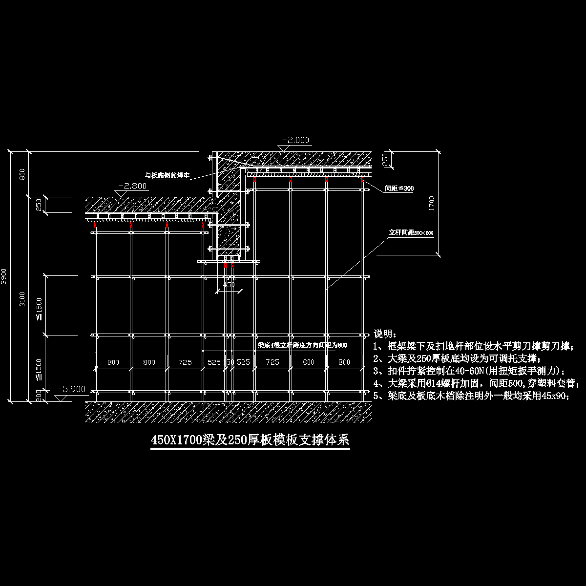 450x1700梁及250板高低跨处高大模板支撑体系图.dwg
